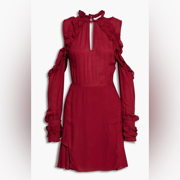 Hanie cold-shoulder ruffled gauze mini dress - Picture 3 of 6